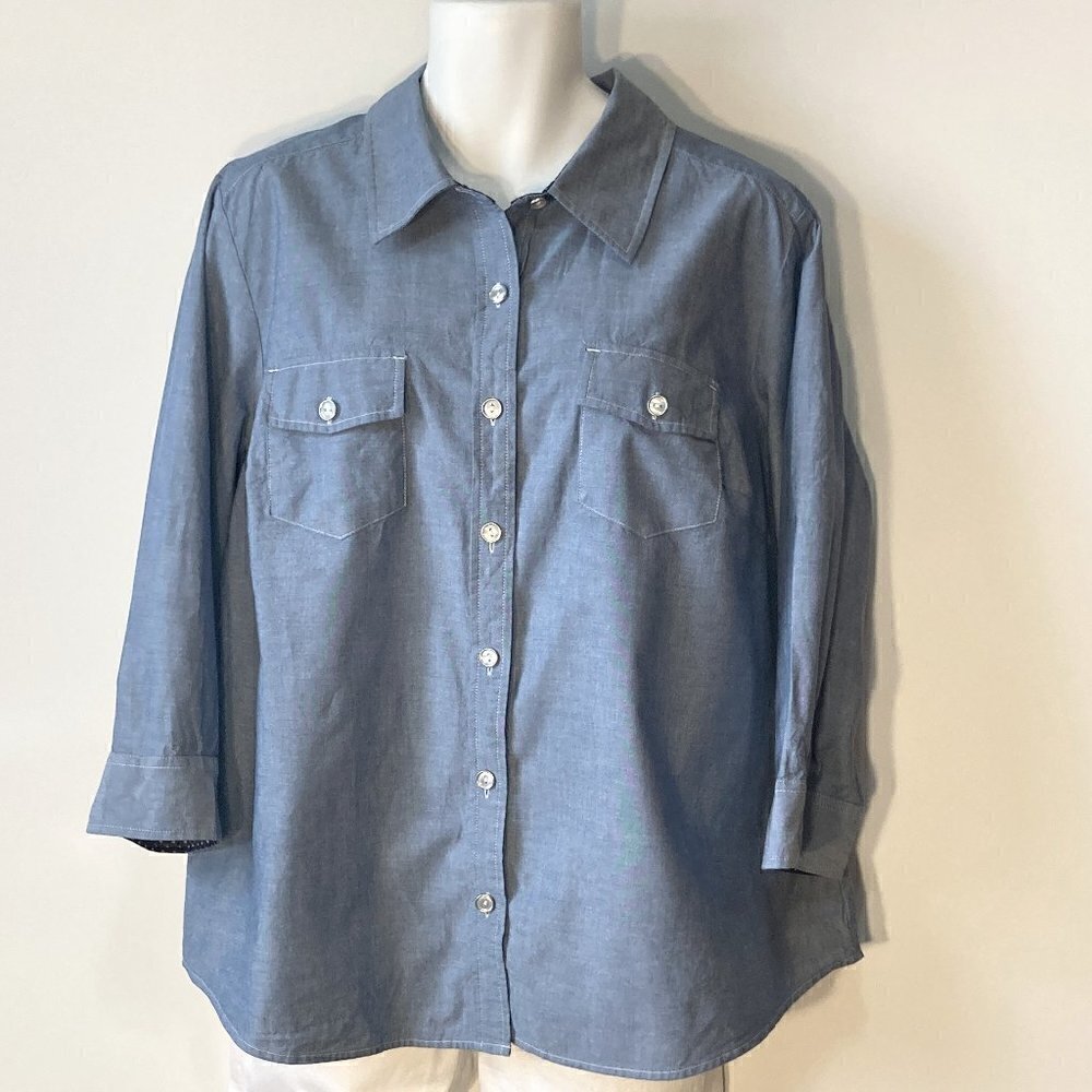 Karen Scott plus size Classic blue chambray cotton shirt denim style
